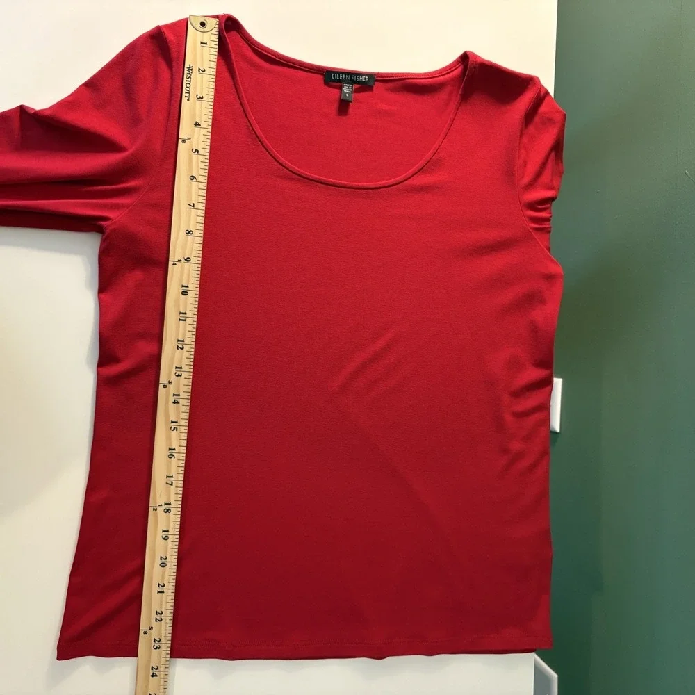 Eileen Fisher Long Sleeve Stretch Knit Top Red Size S Classic Minimalist Capsule